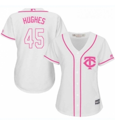 Womens Majestic Minnesota Twins 45 Phil Hughes Authentic White Fashion Cool Base MLB Jersey