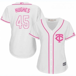 Womens Majestic Minnesota Twins 45 Phil Hughes Authentic White Fashion Cool Base MLB Jersey