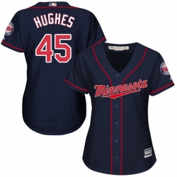 Womens Majestic Minnesota Twins 45 Phil Hughes Replica Navy Blue Alternate Road Cool Base MLB Jersey
