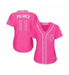 Womens Minnesota Twins 11 Jorge Polanco Replica Pink Fashion Cool Base Baseball Jersey 