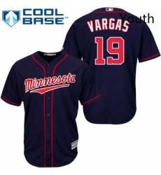 Youth Majestic Minnesota Twins 19 Kennys Vargas Authentic Navy Blue Alternate Road Cool Base MLB Jersey