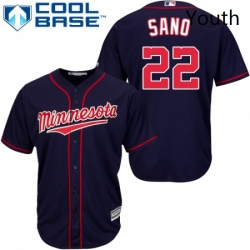 Youth Majestic Minnesota Twins 22 Miguel Sano Authentic Navy Blue Alternate Road Cool Base MLB Jersey
