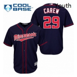 Youth Majestic Minnesota Twins 29 Rod Carew Authentic Navy Blue Alternate Road Cool Base MLB Jersey