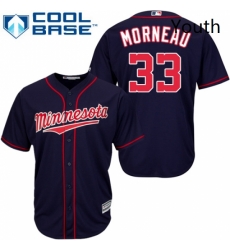 Youth Majestic Minnesota Twins 33 Justin Morneau Authentic Navy Blue Alternate Road Cool Base MLB Jersey
