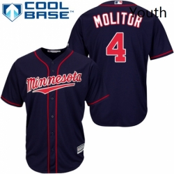 Youth Majestic Minnesota Twins 4 Paul Molitor Authentic Navy Blue Alternate Road Cool Base MLB Jersey