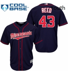 Youth Majestic Minnesota Twins 43 Addison Reed Authentic Navy Blue Alternate Road Cool Base MLB Jersey 