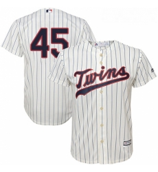 Youth Majestic Minnesota Twins 45 Phil Hughes Authentic Cream Alternate Cool Base MLB Jersey