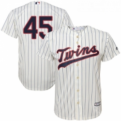 Youth Majestic Minnesota Twins 45 Phil Hughes Authentic Cream Alternate Cool Base MLB Jersey