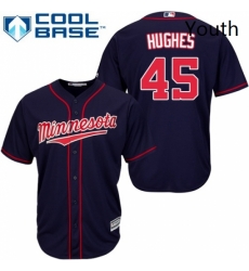 Youth Majestic Minnesota Twins 45 Phil Hughes Authentic Navy Blue Alternate Road Cool Base MLB Jersey