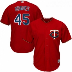 Youth Majestic Minnesota Twins 45 Phil Hughes Authentic Scarlet Alternate Cool Base MLB Jersey