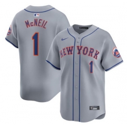 Men New York Mets 1 Jeff McNeil Grey 2024 Away Limited Stitched Baseball Jersey