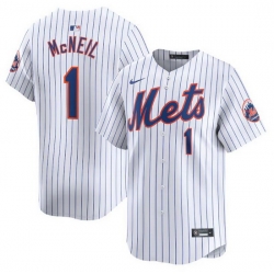 Men New York Mets 1 Jeff McNeil White 2024 Home Limited Stitched Baseball Jersey