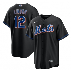 Men New York Mets 12 Francisco Lindor 2022 Black Cool Base Stitched Baseball Jersey
