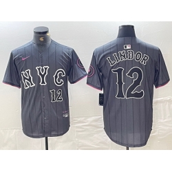 Men New York Mets 12 Francisco Lindor Graphite 2024 City Connect Limited Stitched Baseball Jersey 2