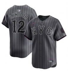 Men New York Mets 12 Francisco Lindor Graphite 2024 City Connect Limited Stitched Baseball Jersey
