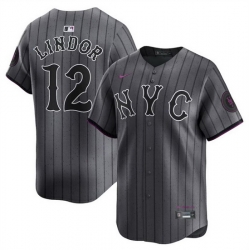 Men New York Mets 12 Francisco Lindor Graphite 2024 City Connect Limited Stitched Baseball Jersey