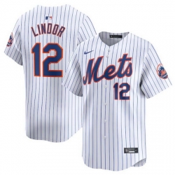 Men New York Mets 12 Francisco Lindor White 2024 Home Limited Stitched Baseball Jersey