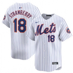 Men New York Mets 18 Darryl Strawberry White 2024 Home Limited Stitched Baseball Jersey