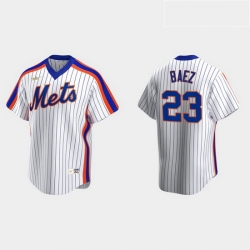 Men New York Mets 23 Javier Baez Men Nike White Cooperstown Collection MLB Jersey