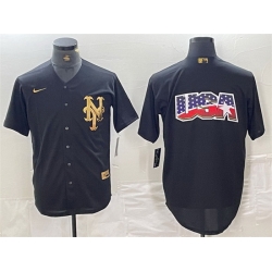 Men New York Mets Black Team Big Logo Cool Base Stitched Baseball Jersey