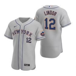 Men Nike New York Mets Francisco Lindor Grey Flex Base Stitched Jersey
