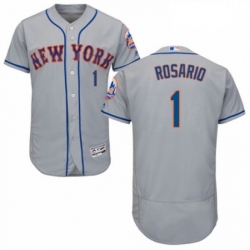 Mens Majestic New York Mets 1 Amed Rosario Grey Road Flex Base Authentic Collection MLB Jersey