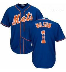 Mens Majestic New York Mets 1 Mookie Wilson Authentic Royal Blue Team Logo Fashion Cool Base MLB Jersey