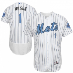 Mens Majestic New York Mets 1 Mookie Wilson Authentic White 2016 Fathers Day Fashion Flex Base MLB Jersey