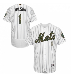 Mens Majestic New York Mets 1 Mookie Wilson Authentic White 2016 Memorial Day Fashion Flex Base MLB Jersey 