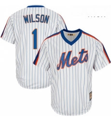 Mens Majestic New York Mets 1 Mookie Wilson Authentic White Cooperstown MLB Jersey