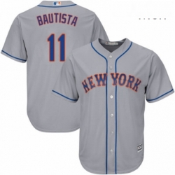 Mens Majestic New York Mets 11 Jose Bautista Replica Grey Road Cool Base MLB Jersey 
