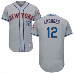 Mens Majestic New York Mets 12 Juan Lagares Grey Road Flex Base Authentic Collection MLB Jersey