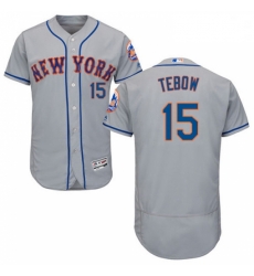 Mens Majestic New York Mets 15 Tim Tebow Grey Flexbase Authentic Collection MLB Jersey
