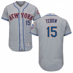 Mens Majestic New York Mets 15 Tim Tebow Grey Flexbase Authentic Collection MLB Jersey