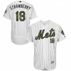 Mens Majestic New York Mets 18 Darryl Strawberry Authentic White 2016 Memorial Day Fashion Flex Base Jersey