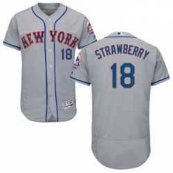Mens Majestic New York Mets 18 Darryl Strawberry Grey Road Flex Base Authentic Collection MLB Jersey