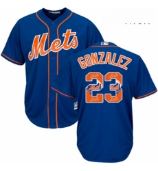 Mens Majestic New York Mets 23 Adrian Gonzalez Authentic Royal Blue Team Logo Fashion Cool Base MLB Jersey 