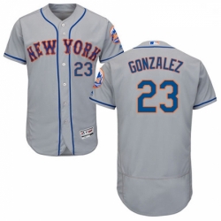 Mens Majestic New York Mets 23 Adrian Gonzalez Grey Road Flex Base Authentic Collection MLB Jersey