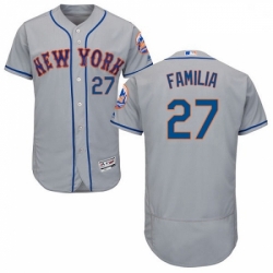 Mens Majestic New York Mets 27 Jeurys Familia Grey Road Flex Base Authentic Collection MLB Jersey