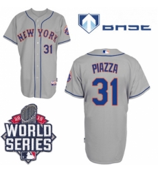 Mens Majestic New York Mets 31 Mike Piazza Authentic Grey Road Cool Base 2015 World Series MLB Jersey