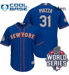 Mens Majestic New York Mets 31 Mike Piazza Authentic Royal Blue Alternate Road Cool Base 2015 World Series MLB Jersey