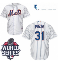 Mens Majestic New York Mets 31 Mike Piazza Replica White Home Cool Base 2015 World Series MLB Jersey