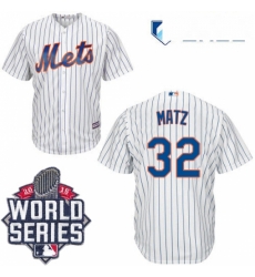 Mens Majestic New York Mets 32 Steven Matz Authentic White Home Cool Base 2015 World Series MLB Jersey