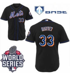 Mens Majestic New York Mets 33 Matt Harvey Replica Black Cool Base 2015 World Series MLB Jersey