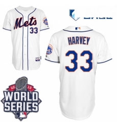 Mens Majestic New York Mets 33 Matt Harvey Replica White Alternate Cool Base 2015 World Series MLB Jersey