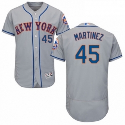 Mens Majestic New York Mets 45 Pedro Martinez Grey Road Flex Base Authentic Collection MLB Jersey