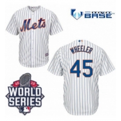 Mens Majestic New York Mets 45 Zack Wheeler Authentic White Home Cool Base 2015 World Series MLB Jersey