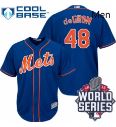 Mens Majestic New York Mets 48 Jacob deGrom Authentic Royal Blue Alternate Home Cool Base 2015 World Series MLB Jersey
