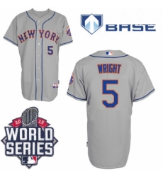 Mens Majestic New York Mets 5 David Wright Authentic Grey Road Cool Base 2015 World Series MLB Jersey