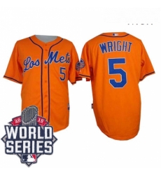 Mens Majestic New York Mets 5 David Wright Replica Orange Los Mets Cool Base 2015 World Series MLB Jersey